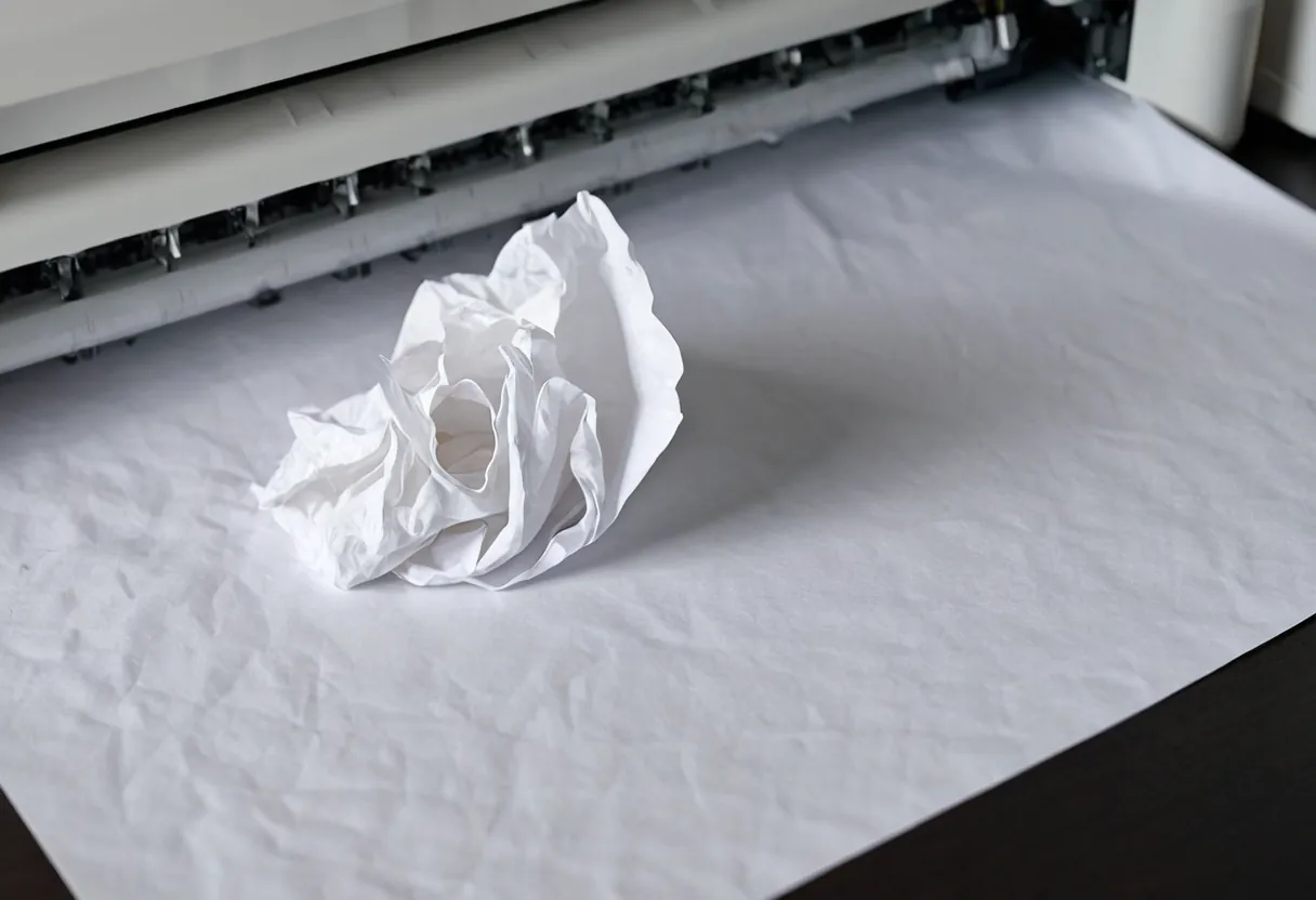 Die Einzugswalzen eines Druckers mit eingeklemmtem Blatt auf einer Werkbank für Druckerreparaturen